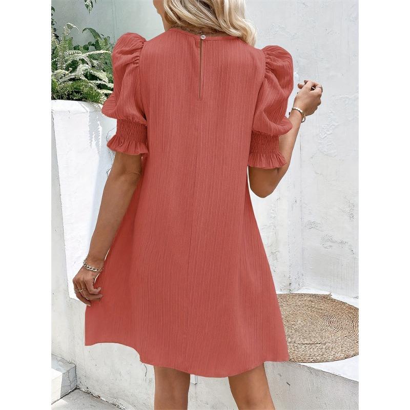 Women's Summer Jacquard Striped A-line Bubble Sleeve Short Sleeve Short Dresses