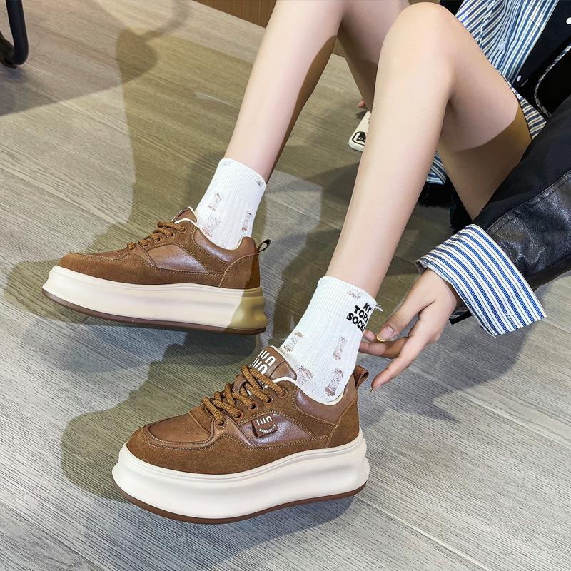 Leather retro little white shoes women's autumn new versatile thick-soled heightening casual shoes muffin sneakers board shoes