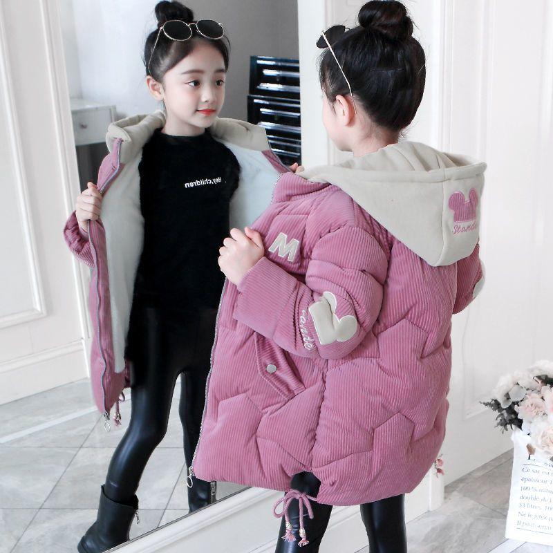 Girls' Mid-Length Cotton-Padded Jacket Winter—Thickened Casual Outerwear for Kids