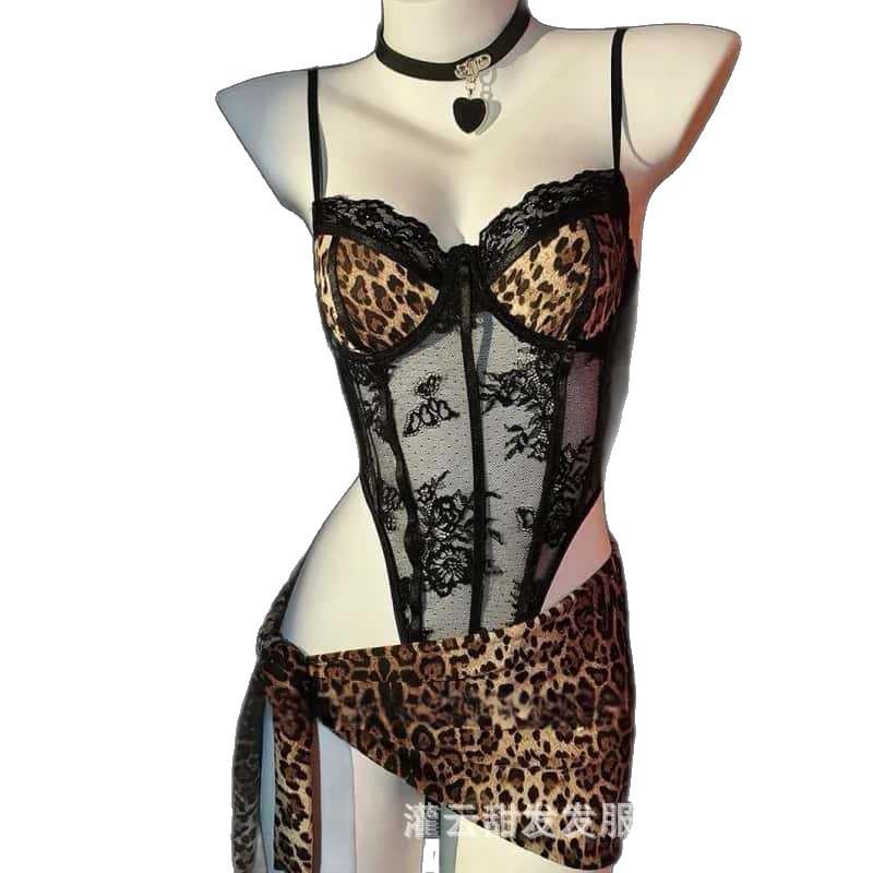 Sex Underwear Sexy Belt Steel Rim Leopard Print Onesie Uniform Pure Desire Flirting Pajama Set