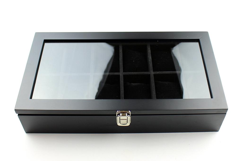 Anberotta Luxusní dřevěná krabička na hodinky pro 12 hodinek se skleněným okénkem AT50, (12 Hodinek/Černá)
