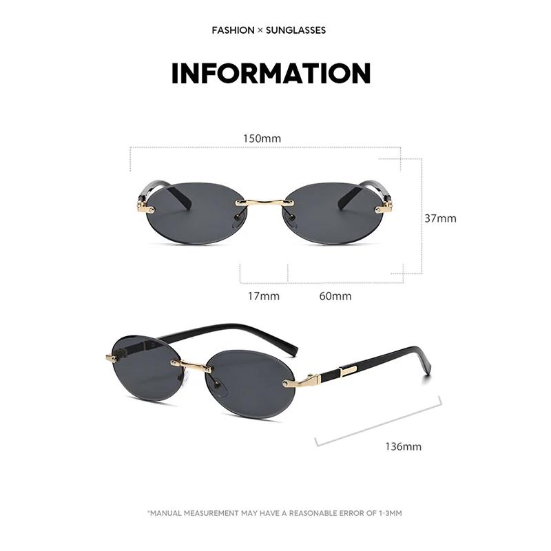 Vintage Oval Rimless Sunglasses for Women Men Black Frame Fashion Luxury Sun Glasses Frameless Shades Trending UV400 Outdoor