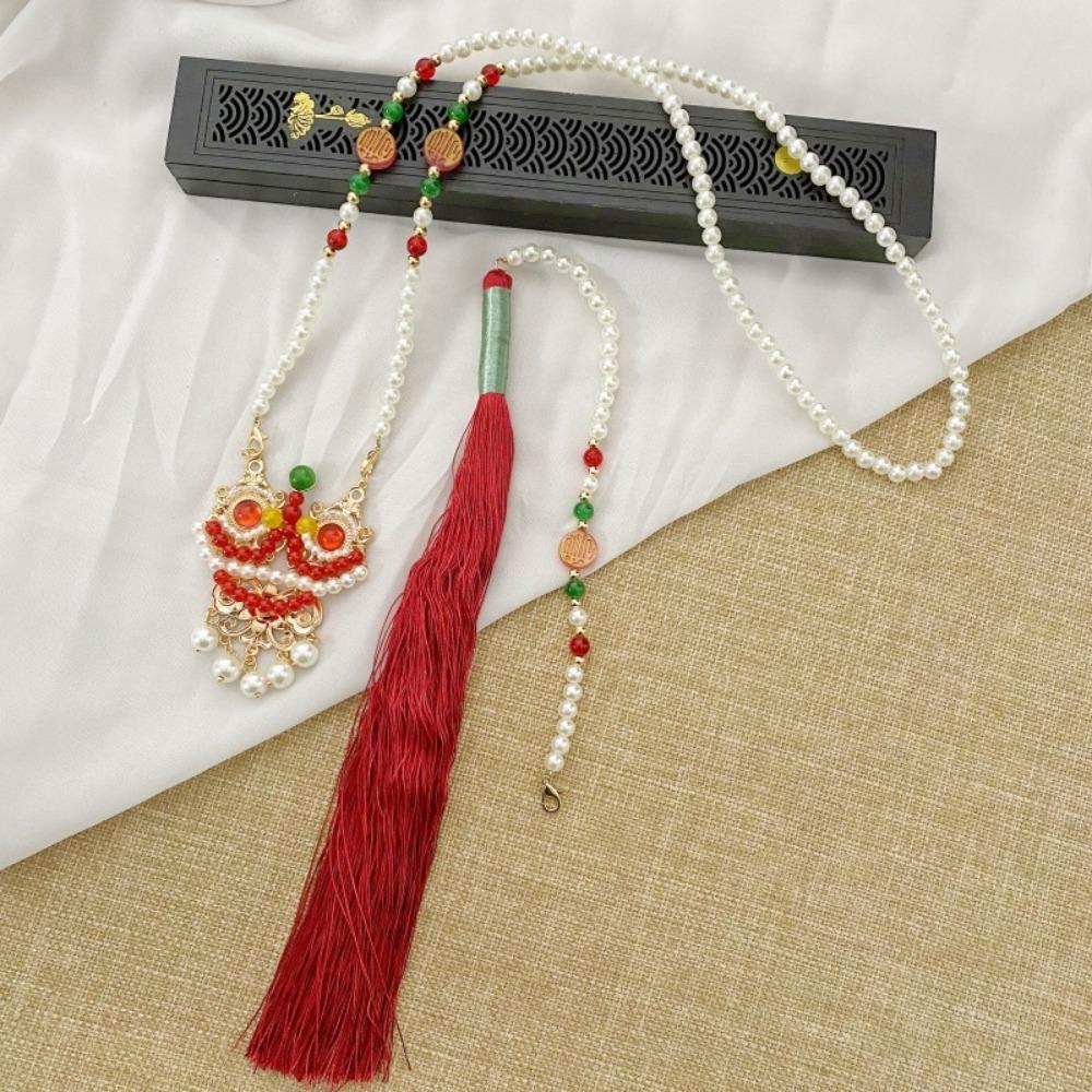 Hanfu Decor Long Chain Chocker Gold Sweater Necklace Trendy Pearl Beads Necklace Women