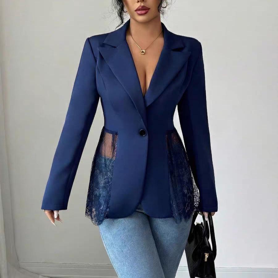 2026 Spring/Autumn Color Block Lace Waist Slimming A-line Women's Suit Jacket