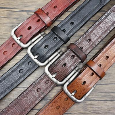 3.8CM Wide-head Layer Cowhide Belt Men's Pin Buckle Genuine Leather Pure Cowhide Retro Business Versatile Casual Pants Belt Trendy