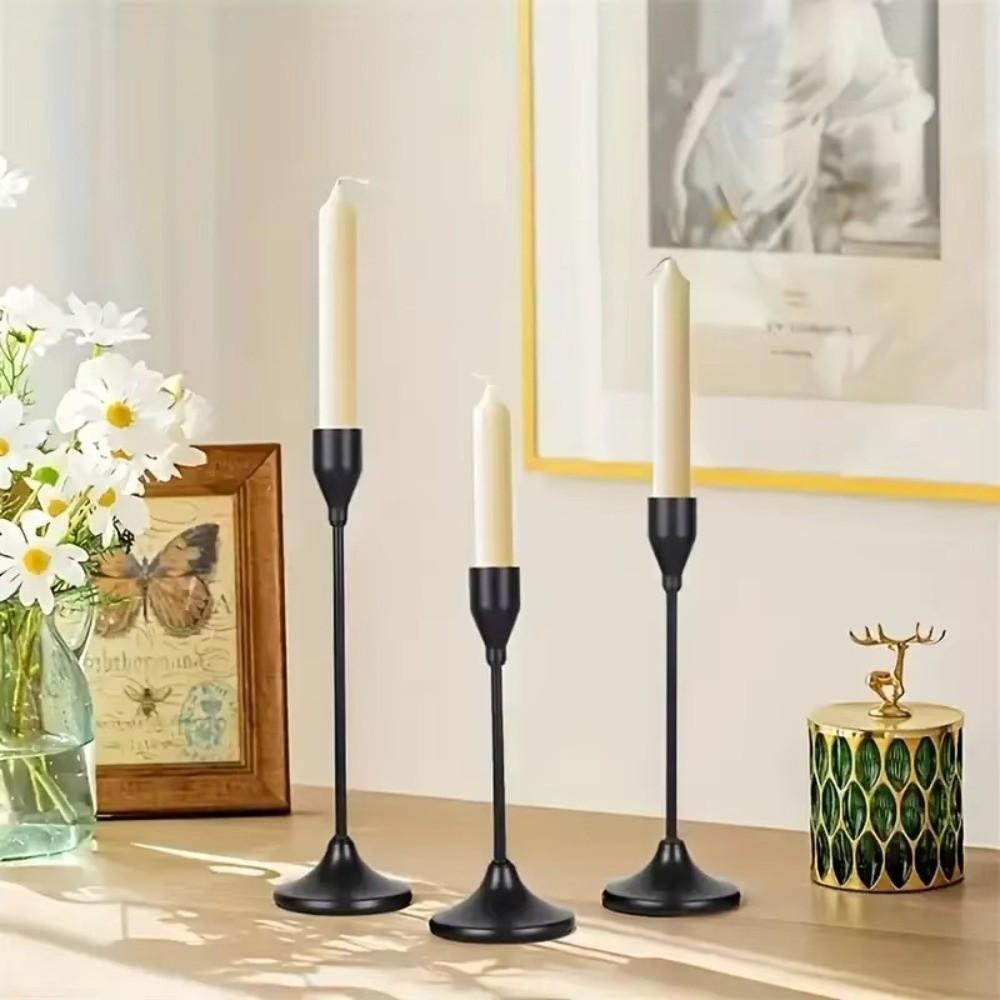 3Pcs/Set Minimalist Retro Style Tabletop Candle Holders Metal Exquisite Candlelight Dinner Props Home and Hotel Decoration