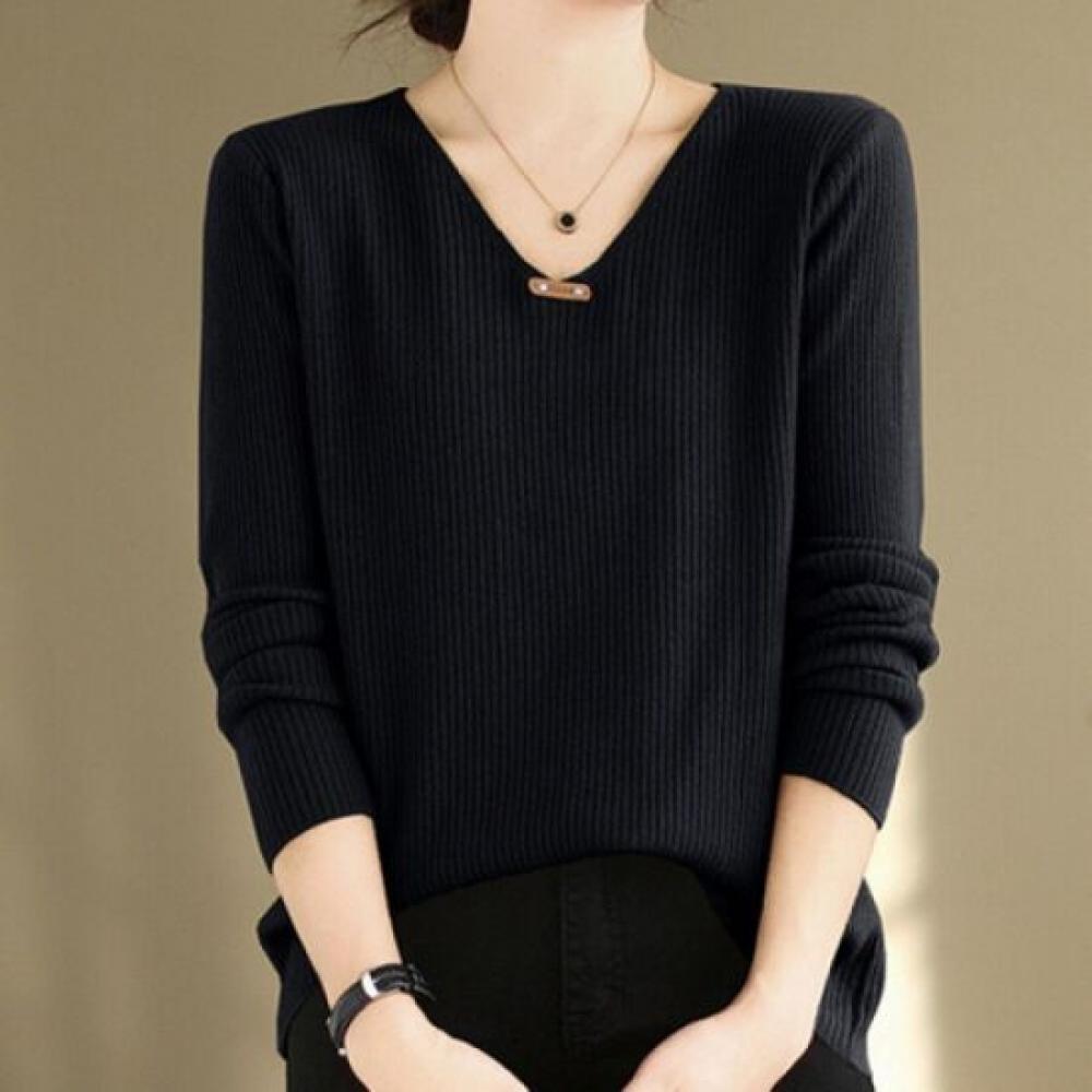 NaVaVa V Neck Ribbed Long sleeVe Knit Nk2006