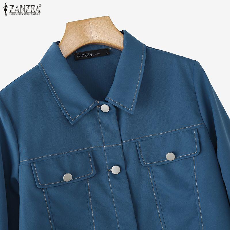 ZANZEA Women Casual Turn Down Collar Loose Long Sleeve Blouse