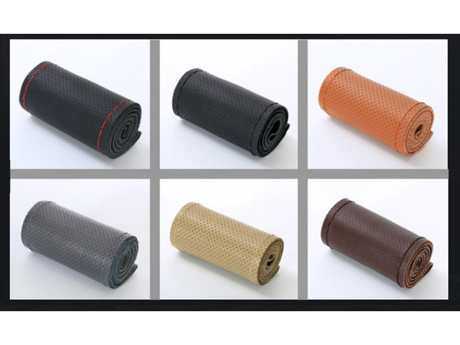 Ręcznie szyty pokrowiec na kierownicę z prawdziwej skóry bydlęcej, antypoślizgowy, oddychający, uniwersalny pasujący na każdą porę roku.