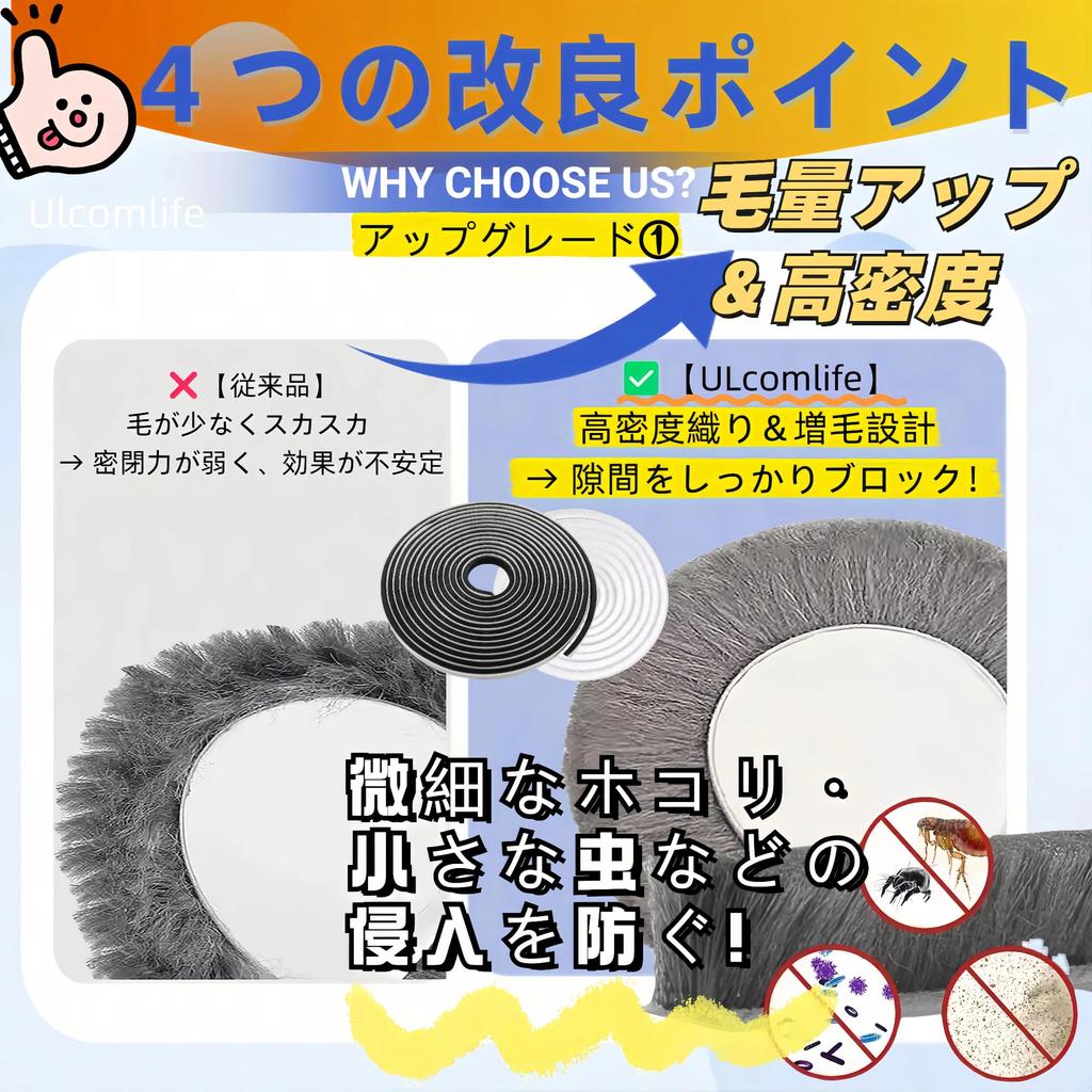 ULcomlife Black Gap Mohair Increased Draft Pile Fits Irregular Draft Prevention Long Insect Improves Heating and Cooling Saves Energy On Air 9mm Wide