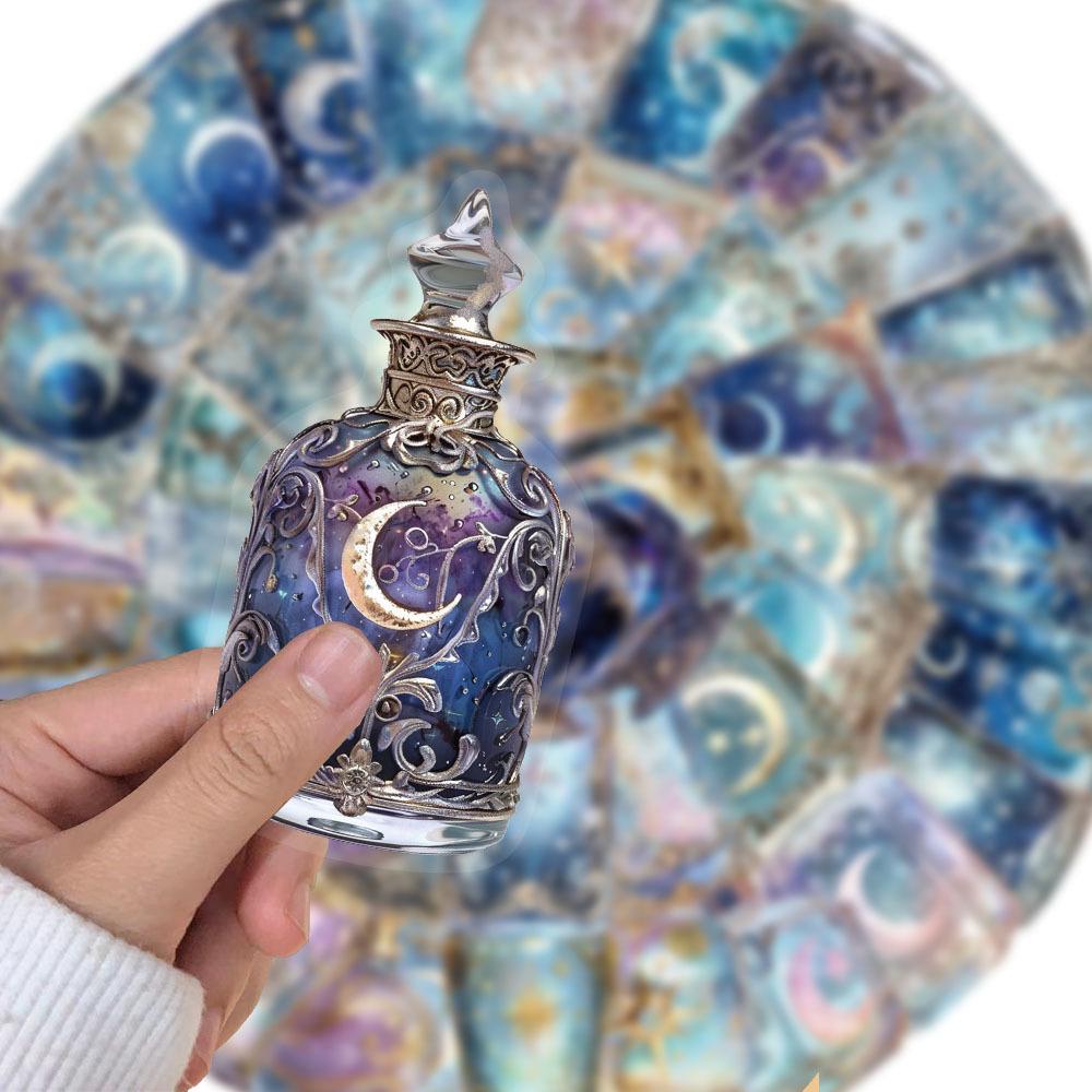 50 Creative Moon Phase Bottle Stickers: PET Transparent for Thermos, Phone & Computer