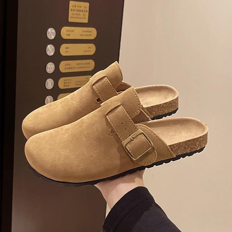 Fashion Autumn Women's Flat Cork Clogs Shoes Fashion Closed Toe Suede Platform Slippers for Women Outdoor Casual Slides Shoes Zapatos
