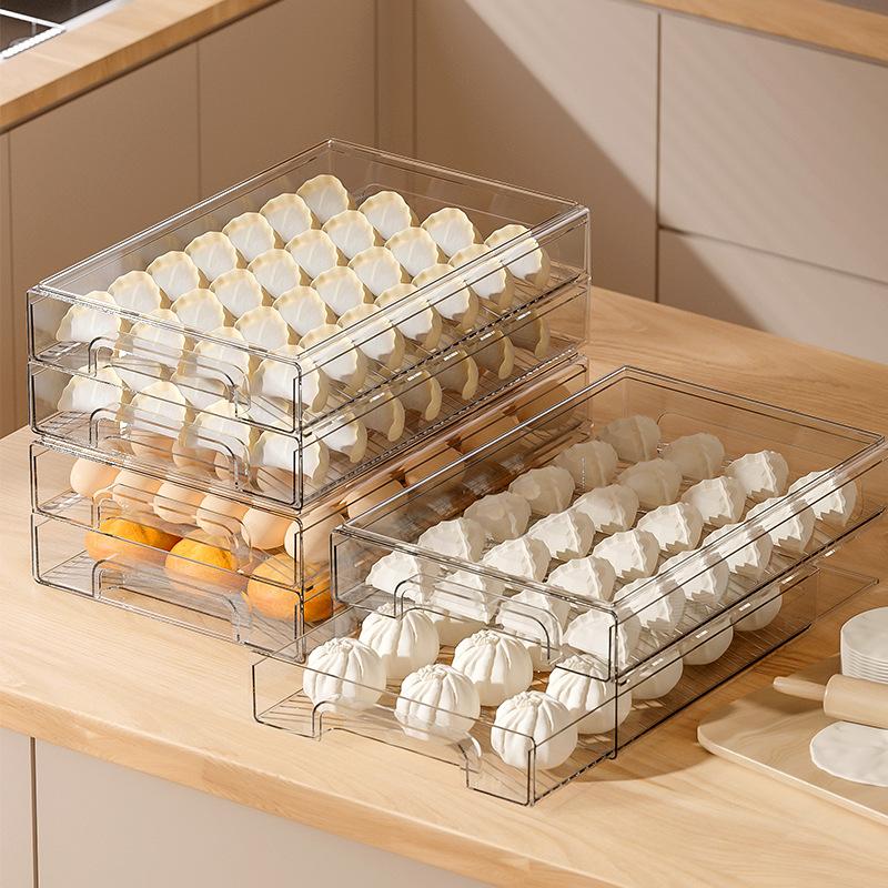 Drawer-style refrigerator storage box can be stacked as a double-layer dumpling box,multi-layer storage organizer