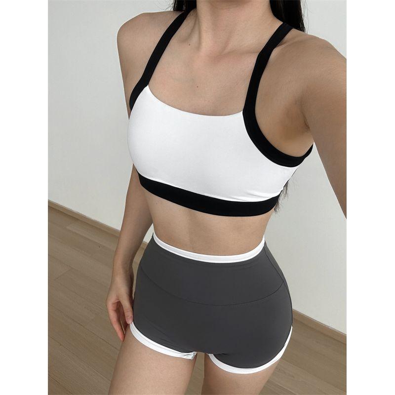 

[High Quality Version] Autumn Push up Contrast Color Sports Bra Female Quick-Drying Shockproof Yoga Clothes Vest with Chest Workout Underwear L White