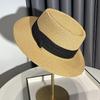French flat-top sunshade straw hat children's new straw top hat summer seaside vacation sun protection beach sun hat
