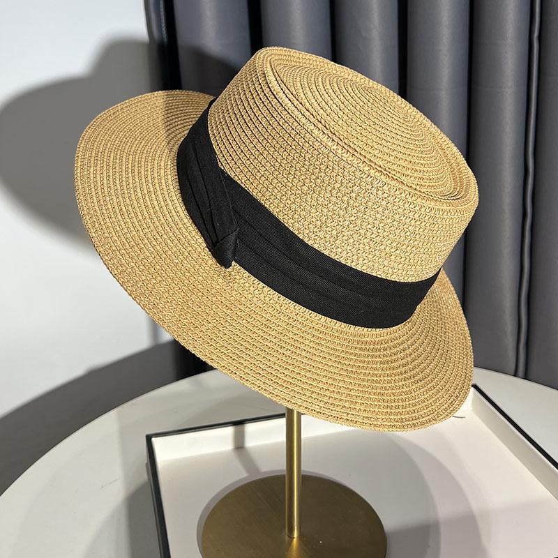 French flat-top sunshade straw hat children's new straw top hat summer seaside vacation sun protection beach sun hat