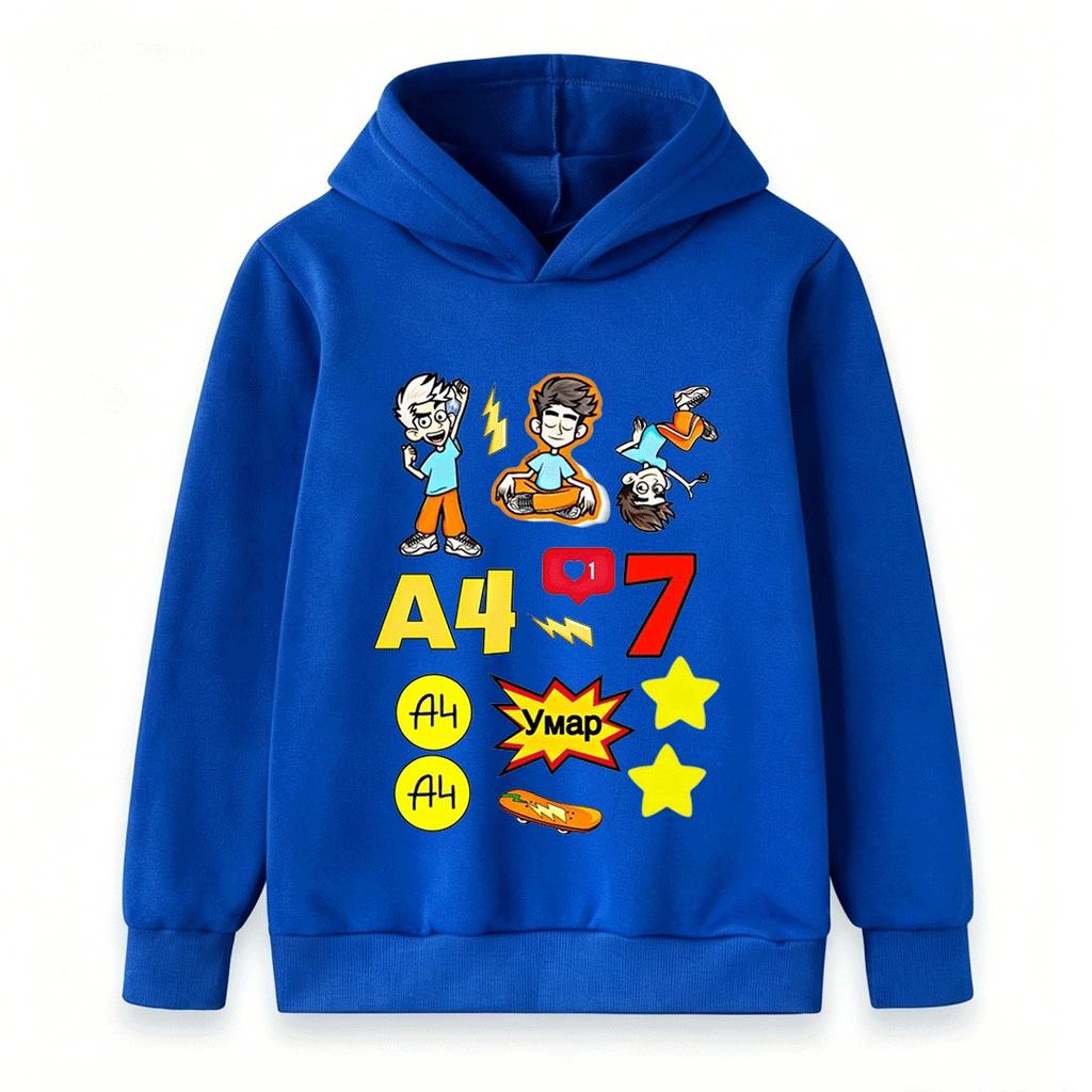 Kids Boys Girls Casual Pullover Hoodie, Cartoon Character Graphic Lightning Star Print Warm Hooded Sweatshirt for Children Daily Wear