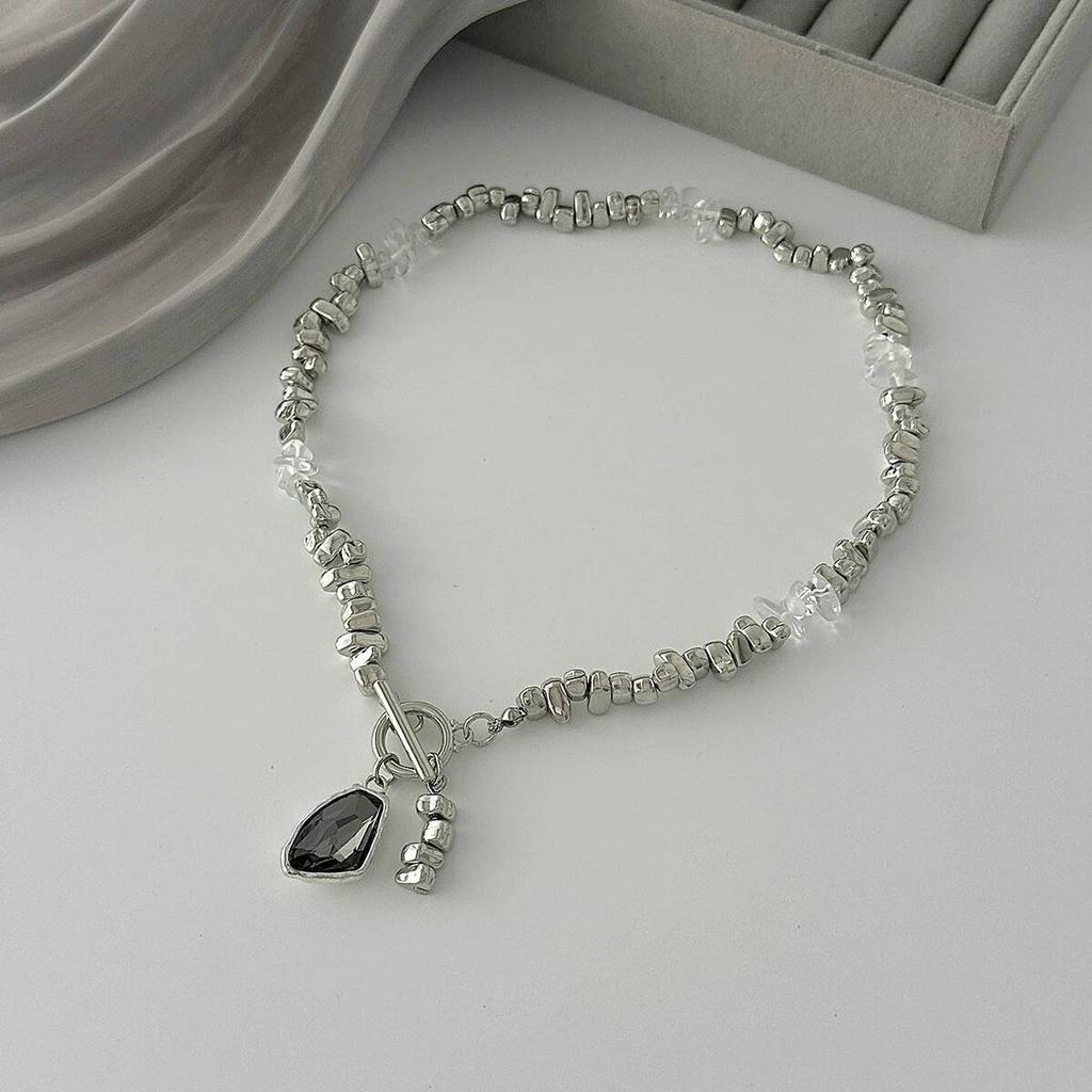 Salircon Unregelmäßige Perlen Choker Halskette Damen Mode Elegant Schwarzes Acryl Strassstein Anhänger Hals Hochzeit Party Schmuck Geschenke