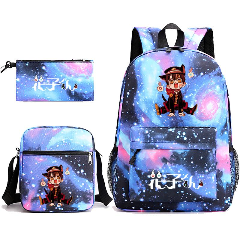 3 Piece School Backpack Set for Students Large Capacity Oxford Cloth Schoolbag with Shoulder Strap and Pencil Case