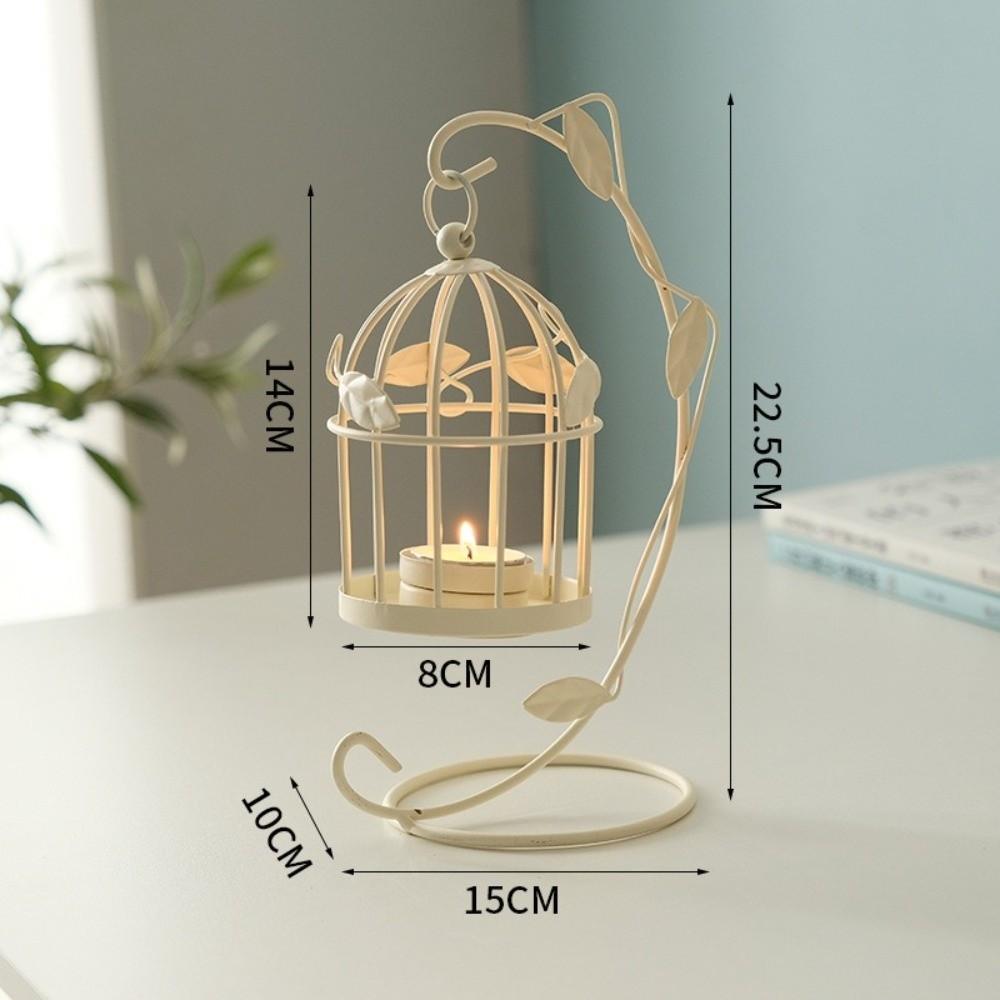Iron Hanging Candlestick Leaves Cage Shaped Hollow out Candlelight Dinner Props Decoration Candle Stand