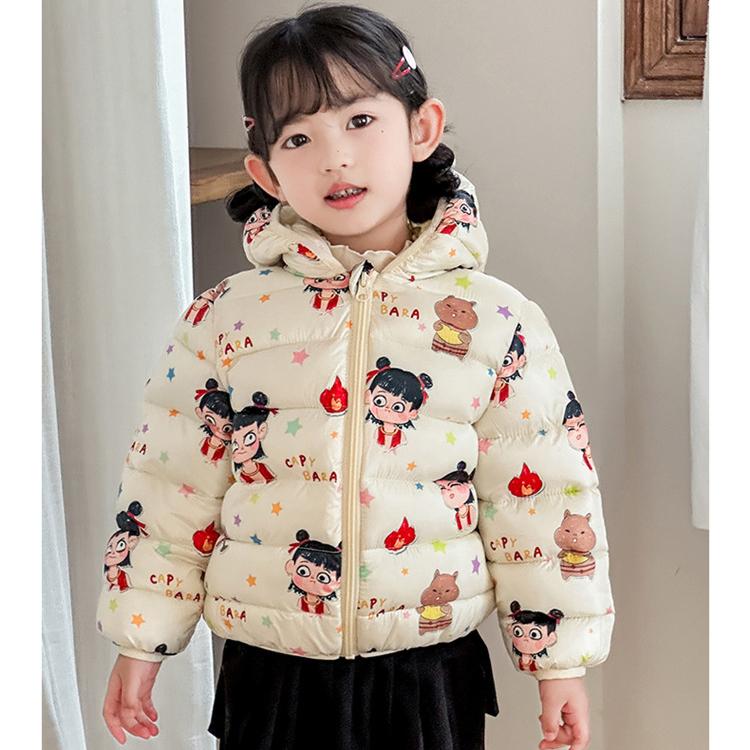 Korean Style Winter Baby Girl Thickened Short Cotton-padded Jacket Girls' Warm Cotton-padded Clothes Children's Autumn Cute Pink Cartoon Print Coats
