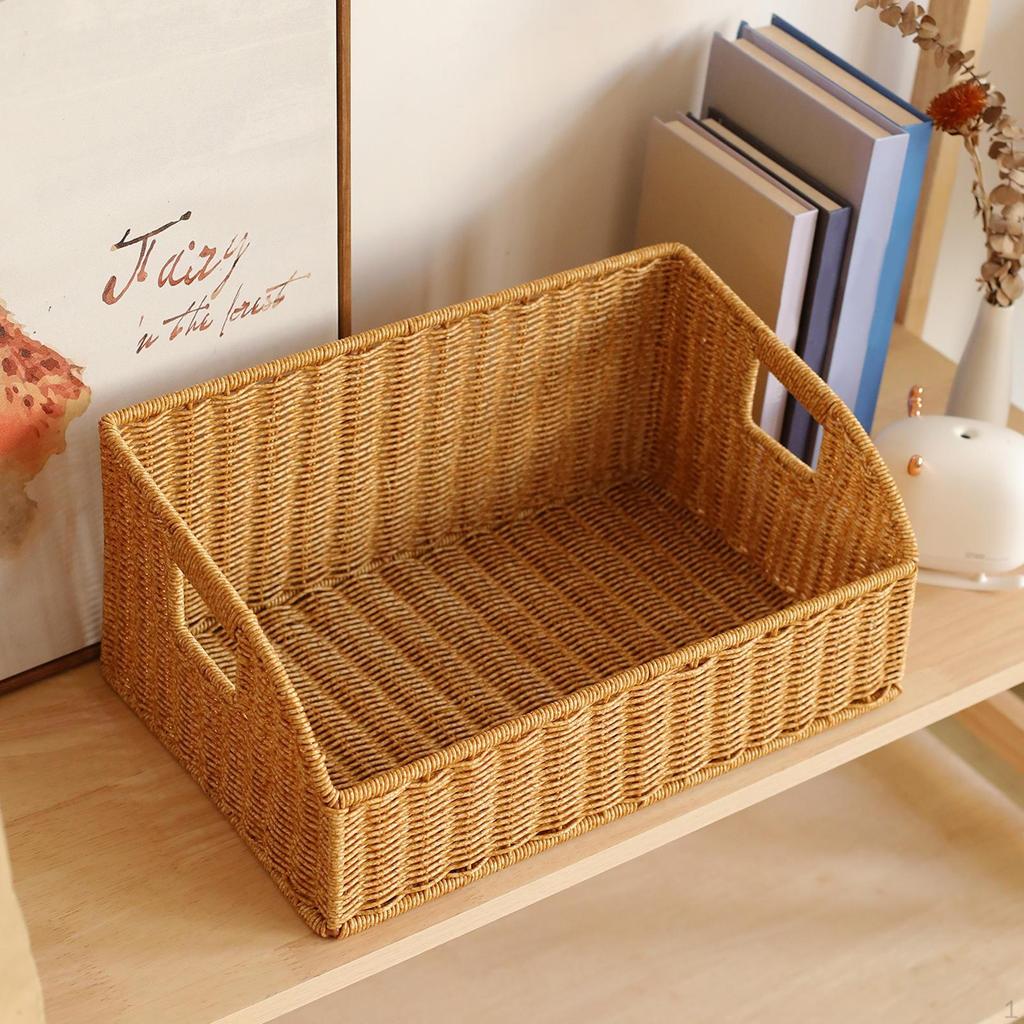 Imitation Rattan Basket Bathroom Vanity Tray Decorative PP Wicker for Organizing Office