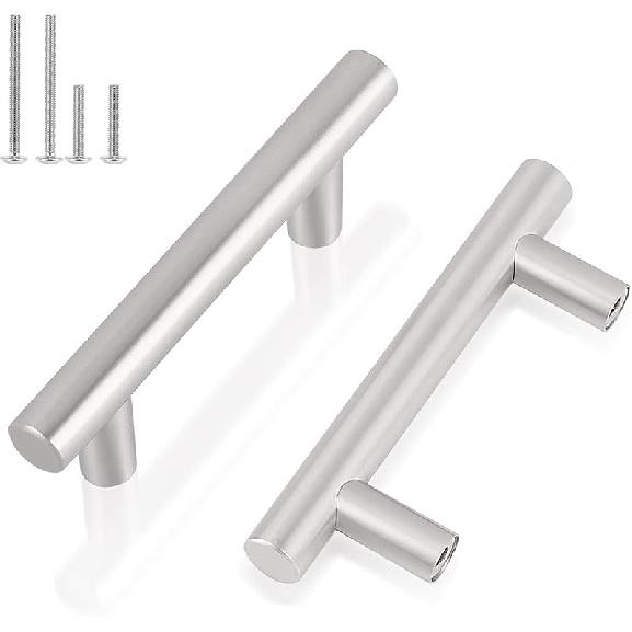 Gobrico 15 Pack Satin Nickel Single Hole T bar Kitchen Cabinet Handles Knobs Stainless Steel Cupboard Drawer Dresser Pulls Overall Length 50mm/2in
