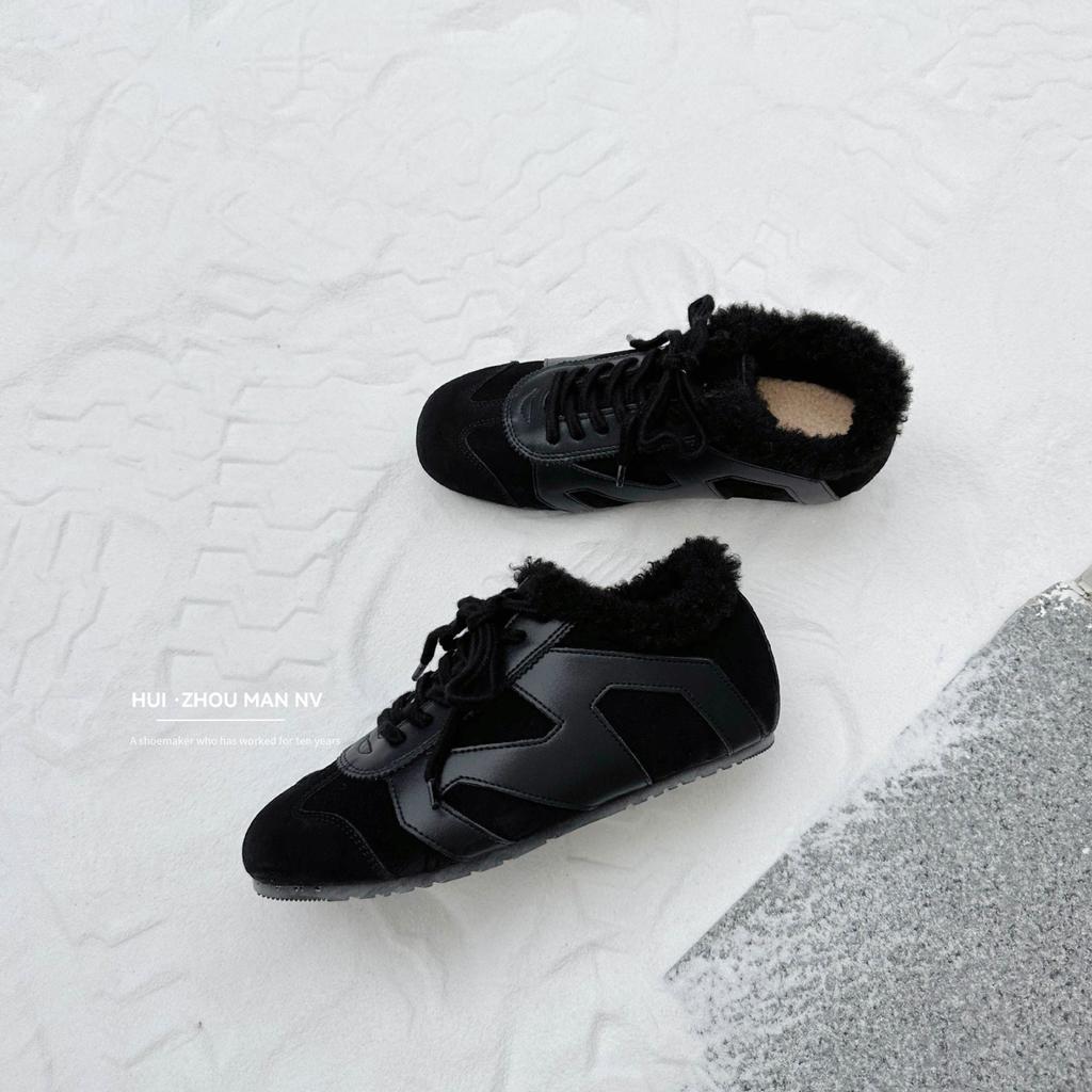 Cowhide Version~ Genuine Leather Retro Versatile Splicing German Training Shoes Women's Velvet Warm Casual Sports Shoes Heightening Forrest Gump Shoes