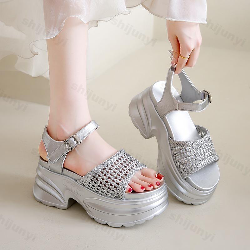 Fashion Elegant Hollow Wedge Heel Casual Thick Soled Sandals for Women 2025 Summer Open Toes Comfortable Versatile Fashion Single Shoes
