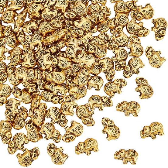 UNICRAFTALE About 100Pcs Elephant Beads Metal Spacer Beads Lucky Beads Antique Golden Loose Spacer Beads Animal Beads Alloy Beads Tibetan Style Beads