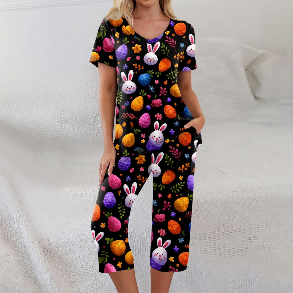 2 Piece Sets For Women Short Sleeve Top And Pants With Pockets Workout Soft Print Sets