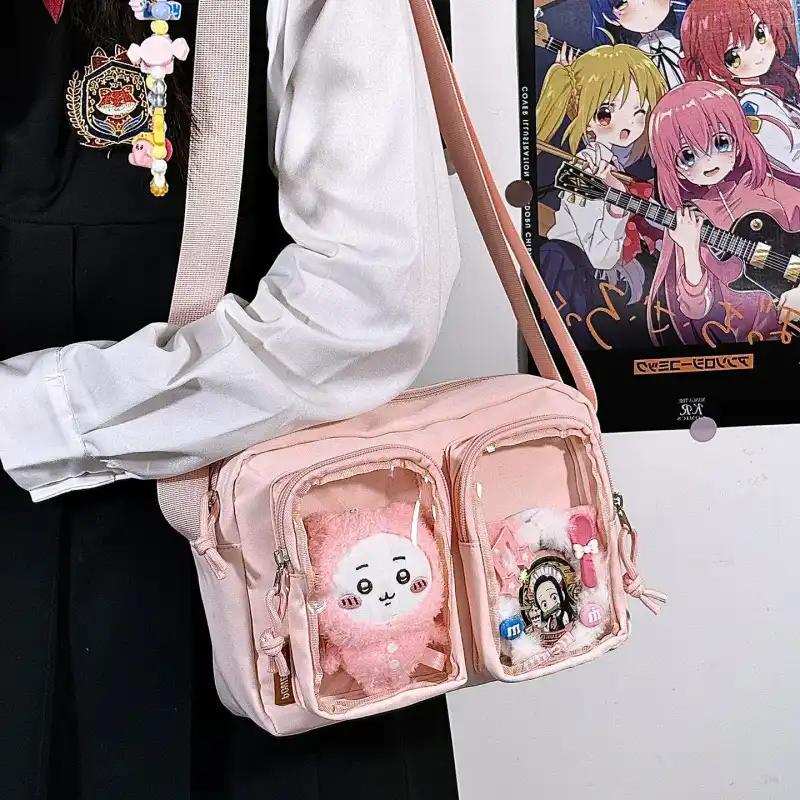 New Harajuku Preppy Style Ulzzang Ita Bag Sweet and Cute Crossbody Bag Double Pocket with Badge Display Board Mini Shoulder Bag