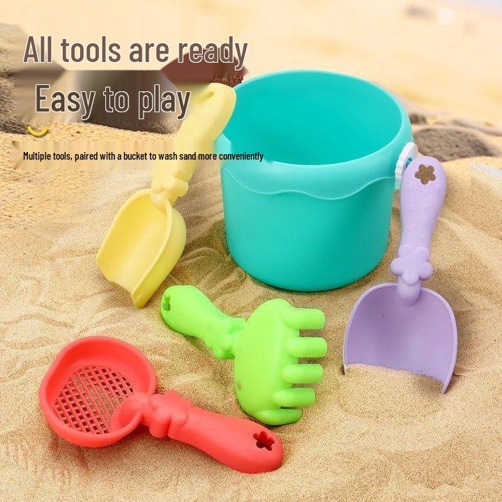 

Детский набор пляжных игрушек: Машина, Инструменты для игры с водой, Лопатка, Ведро и Песочные часы для игры с песком