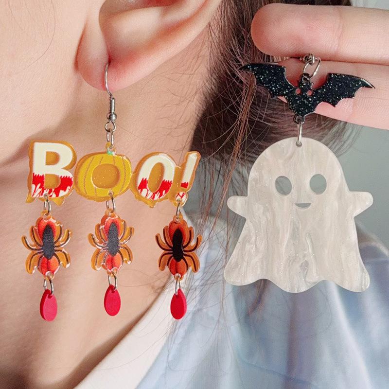 JMXD-JMXD- Halloween Ghost Acrylic Earrings for Women, Y2K Color-Blocking Dangle Earrings, Hypoallergenic Statement Drop Ear Studs