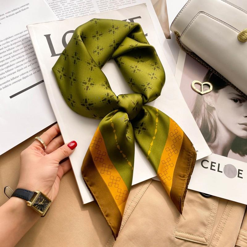 Elegant Silk-Like Square Scarf Women Korean Style Print Neck Lightweight 70x70cm Nylon Fashion Accessory