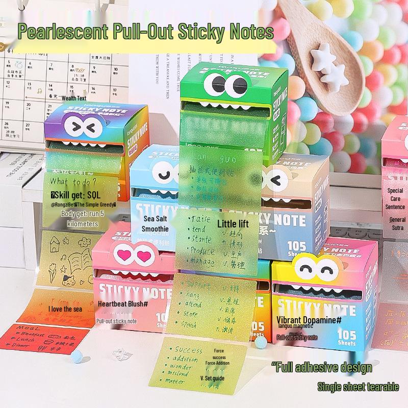 Gradient Retractable Dopamine Sticky Notes - Transparent Frosted, Pearlescent Material; No-Residue High-Value Memo Pads