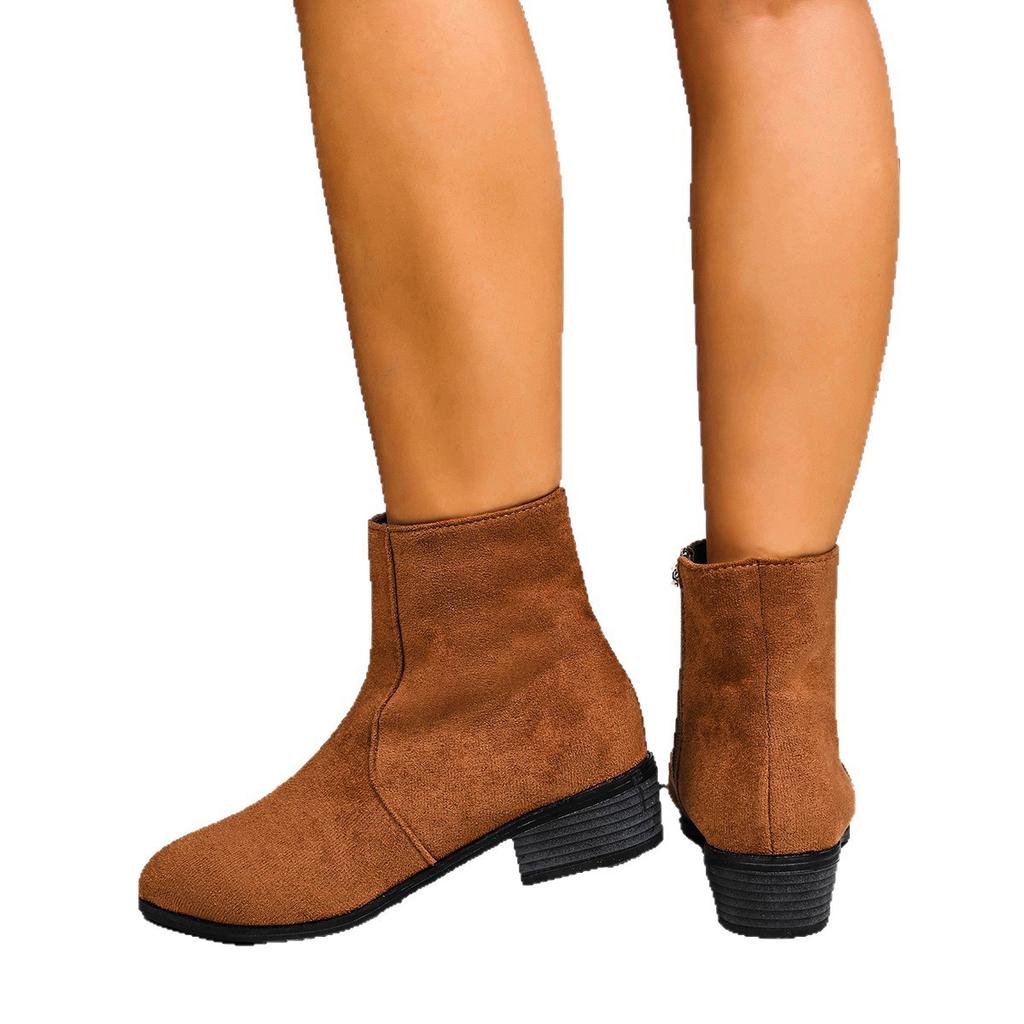 Fashion Women's suede warm ankle boots comfortable outdoor shoes fashionable mid-heel winter new style 2025