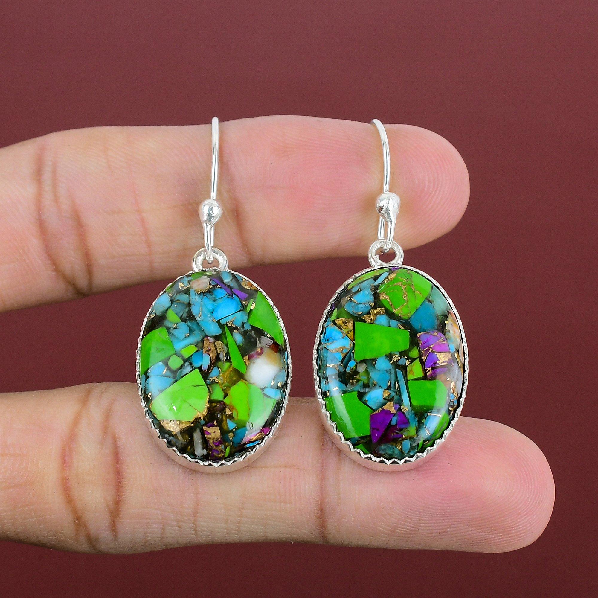 Fiesta Kingman Turquoise Earring Multi Copper Turquoise Earrings 925 Sterling Silver Earrings Real Gemstone Handmade Jewelry Gifts For Women