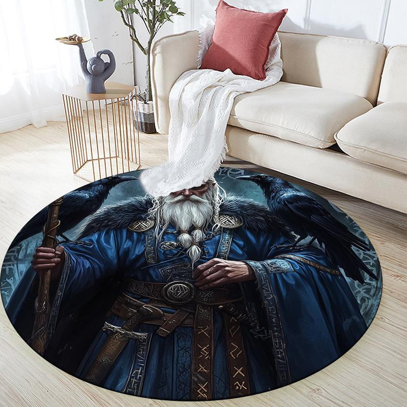Viking Figures,Round Area Rug,Carpet Rug for Living Room Bedroom Sofa Playroom Decor,Non-slip Floor Mat