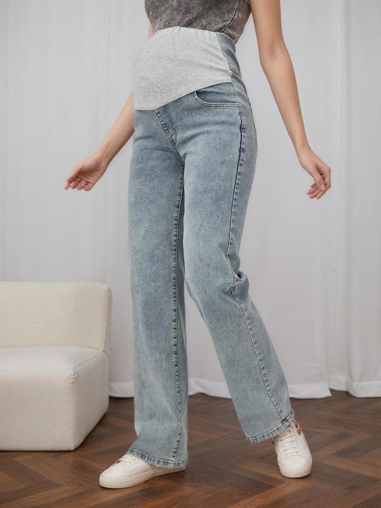 8051 High Waist Maternity Jeans: European & American Fashion, Belly Support, Slimming, Versatile Narrow & Straight Leg Pants