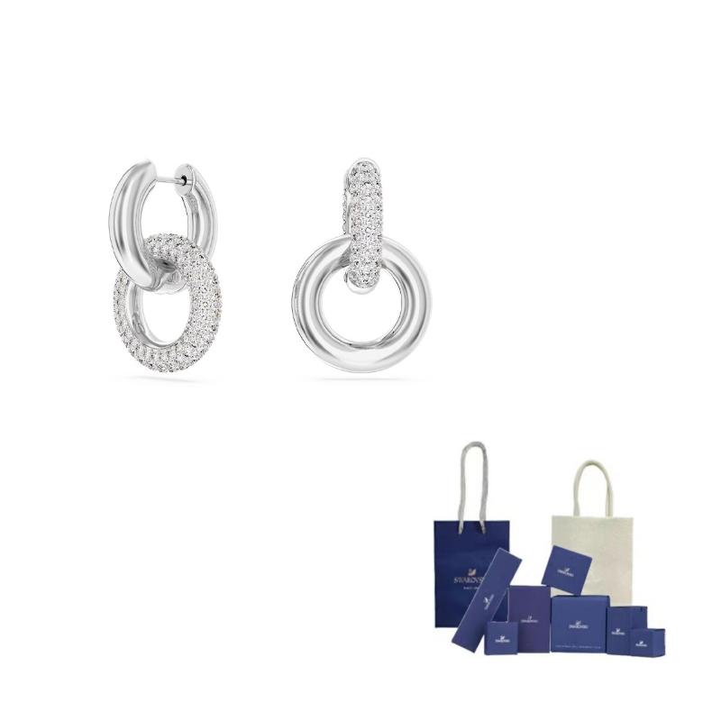 Swarovski Dextera Rhodium Plated, Faux Crystal Earrings Womens Silver F-Original Brand Box And Bag