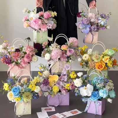 1PC Flower Packaging Bag Portable With Handle Rose Flower Kraft Paper Colorful Flower Box Birthday Gift Bag Wedding Party