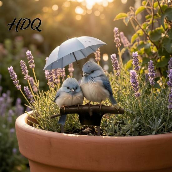 Waterproof Garden Stakes Blue Birds Stake Couple with Umbrella Yard Art Gifts for Bird Lovers Outdoor Ornament Lawn Flower Bed Decor Decoration