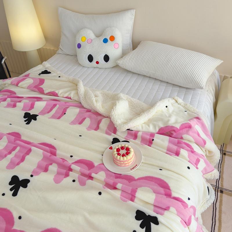 Pink Letter Thickened Throw Blanket Girl Woman Children's Bedroom Warm Soft Sleeping Blanket Queen Fashion Black Bow Blankets