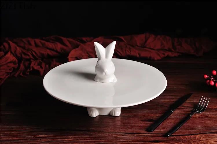 BRRabbit Shape Ceramics Cake Tray Wedding Party Dessert Display Stand Fondant Cake Decorating Tools Home Decorating ToolsEY