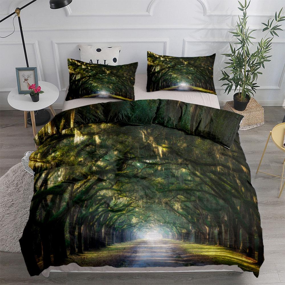 Cottagecore Forest Roads Bedding Set King Queen Double Full Twin Single Size Duvet Cover Pillow Case Bed Linen Set
