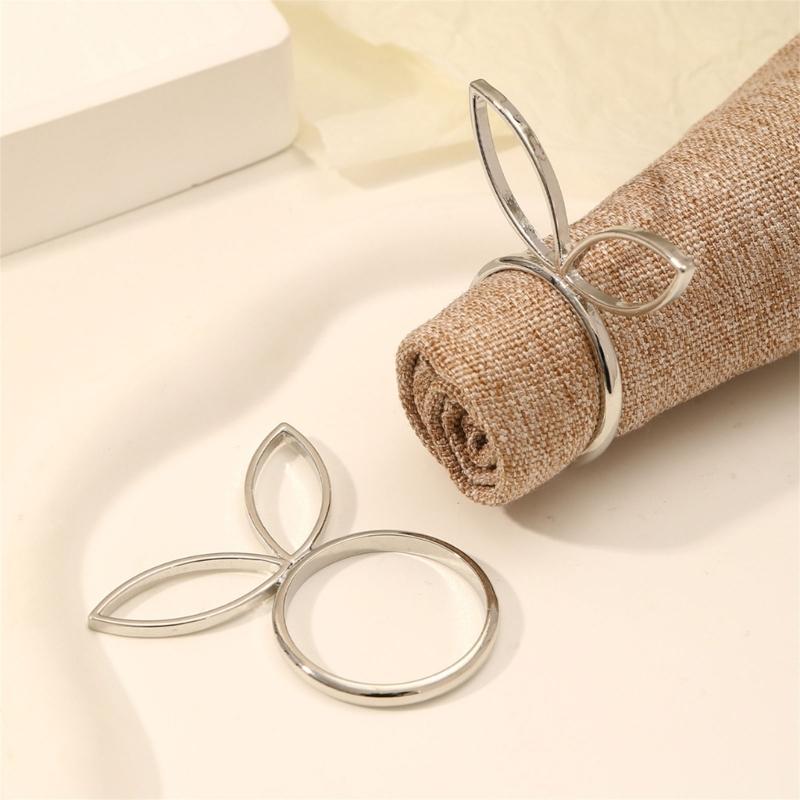 Pack of 6 Cute Napkin Rings Easters Ear Shape Napkin Holder Metal Napkin Jewelry Sophisticated Platings Accessorys
