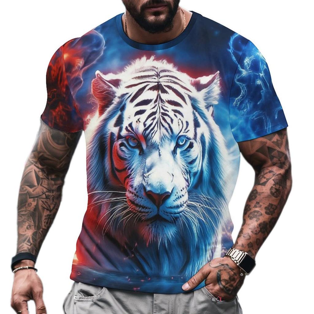 Summer 2025 3d Tiger Print T-shirts For Men Short Sleeve Tees Summer Quick Dry Pullover Top Loose Oversized Man Fashion Men Tees