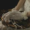 Women Wedding Bridal Short Gloves Net Full Finger See Through Beaded Bow Wrist Length Costume Prom Party Gloves