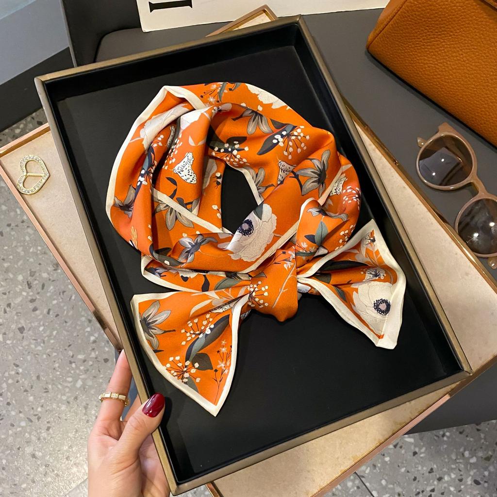Luxury Women Elegant Boho-Chic Print Scarf Headband Neckerchief Foulard Female Hair Scarfs Neck Tie Skinny Scarves Soft Satin